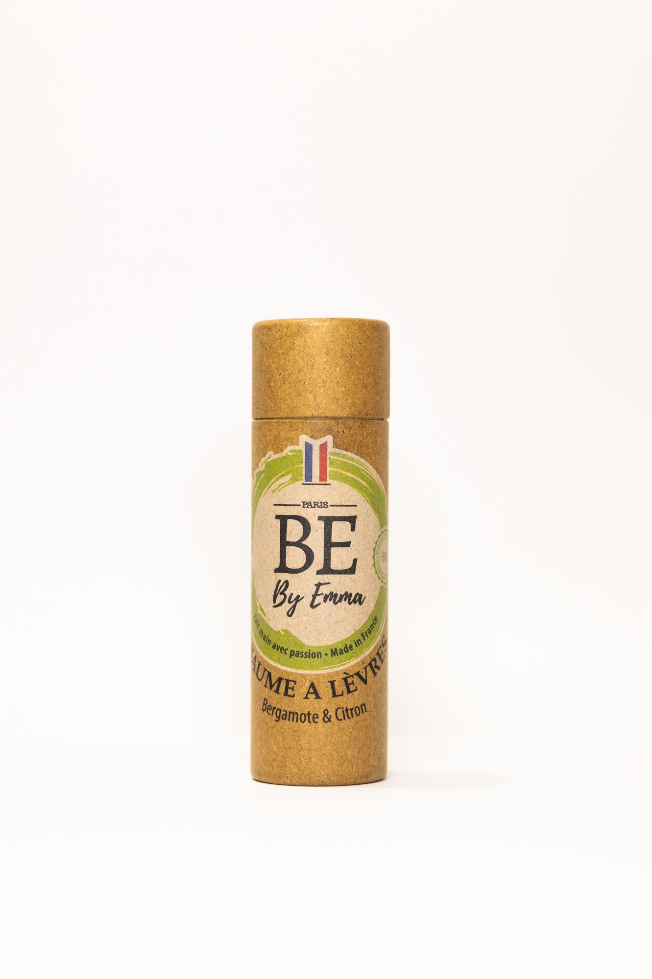 Baume à lèvres en stick cartonné, parfumé à la bergamote et au citron