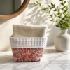 Panière de 10 lingettes démaquillantes en bambou Oeko-tex, motif fleurs roses